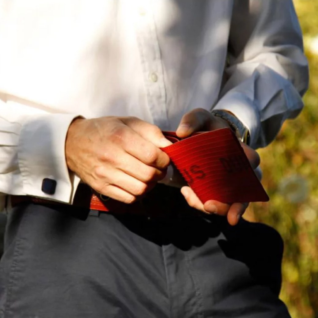 Elvis & Kresse Reclaimed Firehose Billfold Wallet - Red - Life Before Plastic